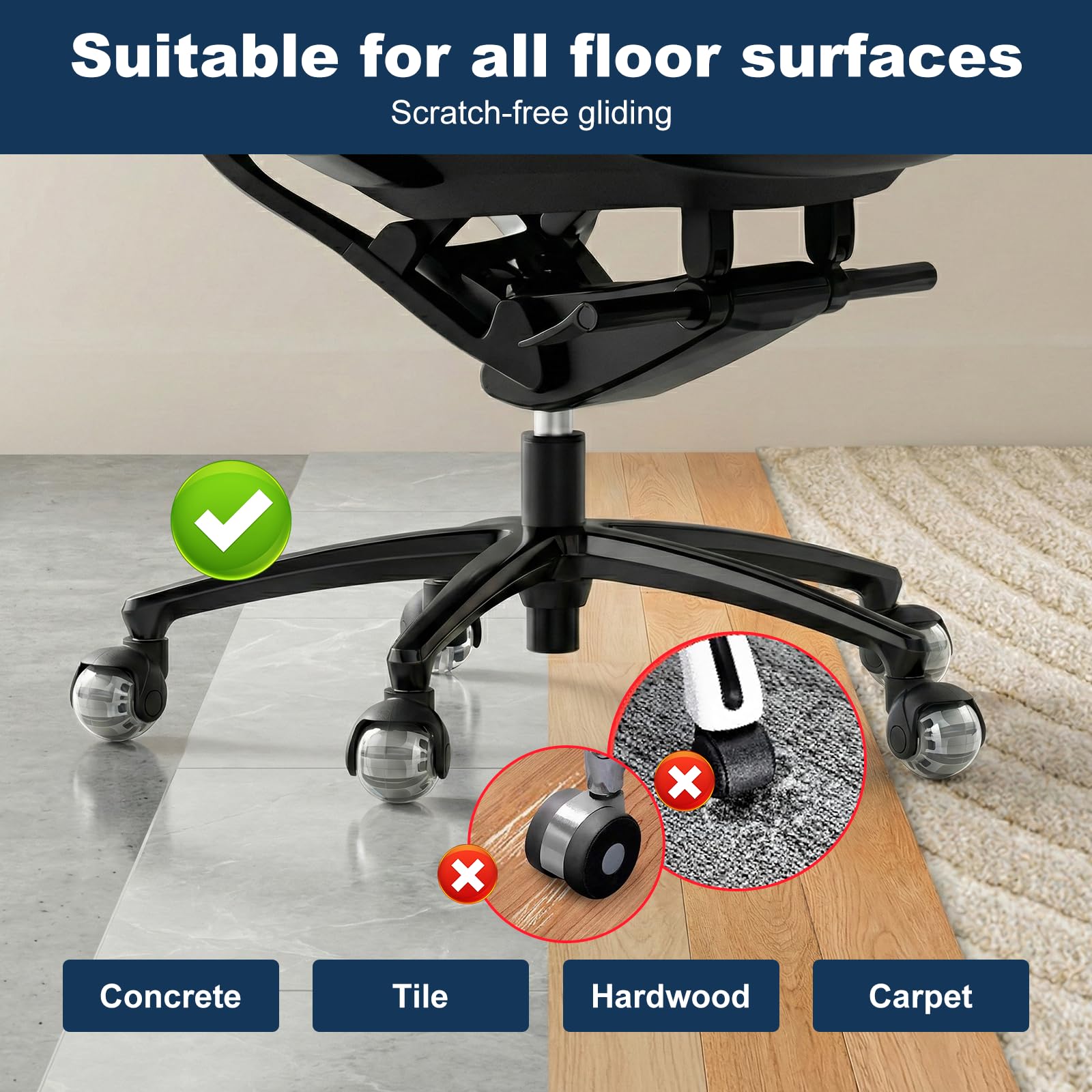 Carehabi Ruote Sedia Ufficio 5PCS 11x22mm Ruote per Mobili Rotelle per Mobili Silenziose 360° con Doppio Cuscinetto per Pavimenti Duri, Parquet, Moquette, Laminato