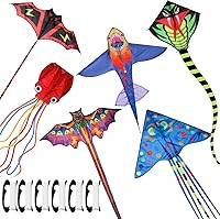 Vista 1 de Dragon Octopus Shark Devil Fish Bat Swallow Fish - Cometas de pescado a granel, paquete de 6, verde, grande, fácil de volar, línea de 328 pies