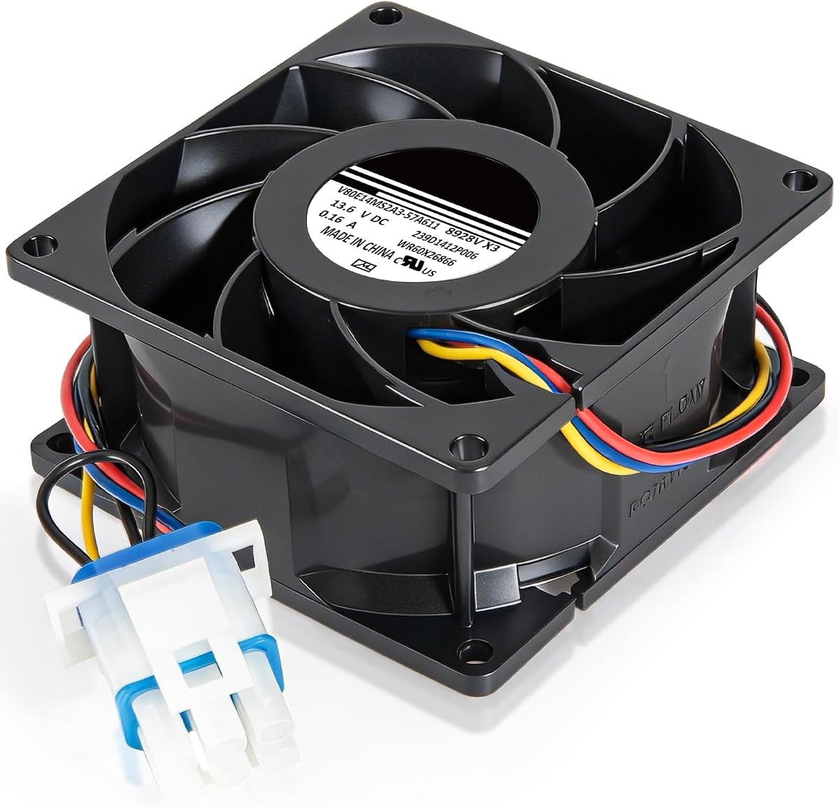 WR60X26866 Motor de ventilador de evaporador de refrigerador para GE, 7 aspas, enchufe de 6 pines | Reemplaza a V80E14MS2A3-57A611, WR60X10341, WR60X26030, WR60X10356, WR60X10357, WR60X26033; verificar conector