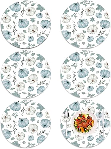 Tarklanda Juego de manteles individuales de calabaza de otoño, de 6 a 13.4 pulgadas, redondos, lavables, de vinilo, para Acción de Gracias, para