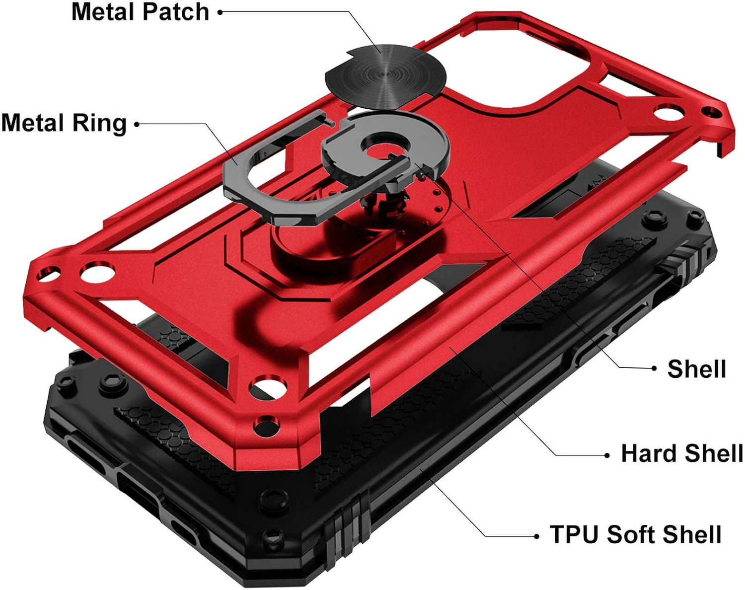 LEOMARON Compatible with iPhone 12 Pro Max Case 6.7 Inch 2020, Military Grade Double Layer Protection Case with Magnetic Car Mount Ring Kickstand for iPhone 12 Pro Max, Red