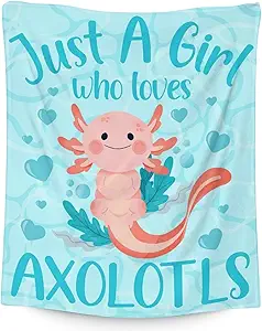 Girl Blanket - 40x50 Inches Cute Axolotl Throw - Blue Soft Fuzzy Blankets for Bed, Couch & Living Room