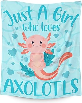Girl Blanket - 40x50 Inches Cute Axolotl Throw - Blue Soft Fuzzy Blankets for Bed, Couch & Living Room