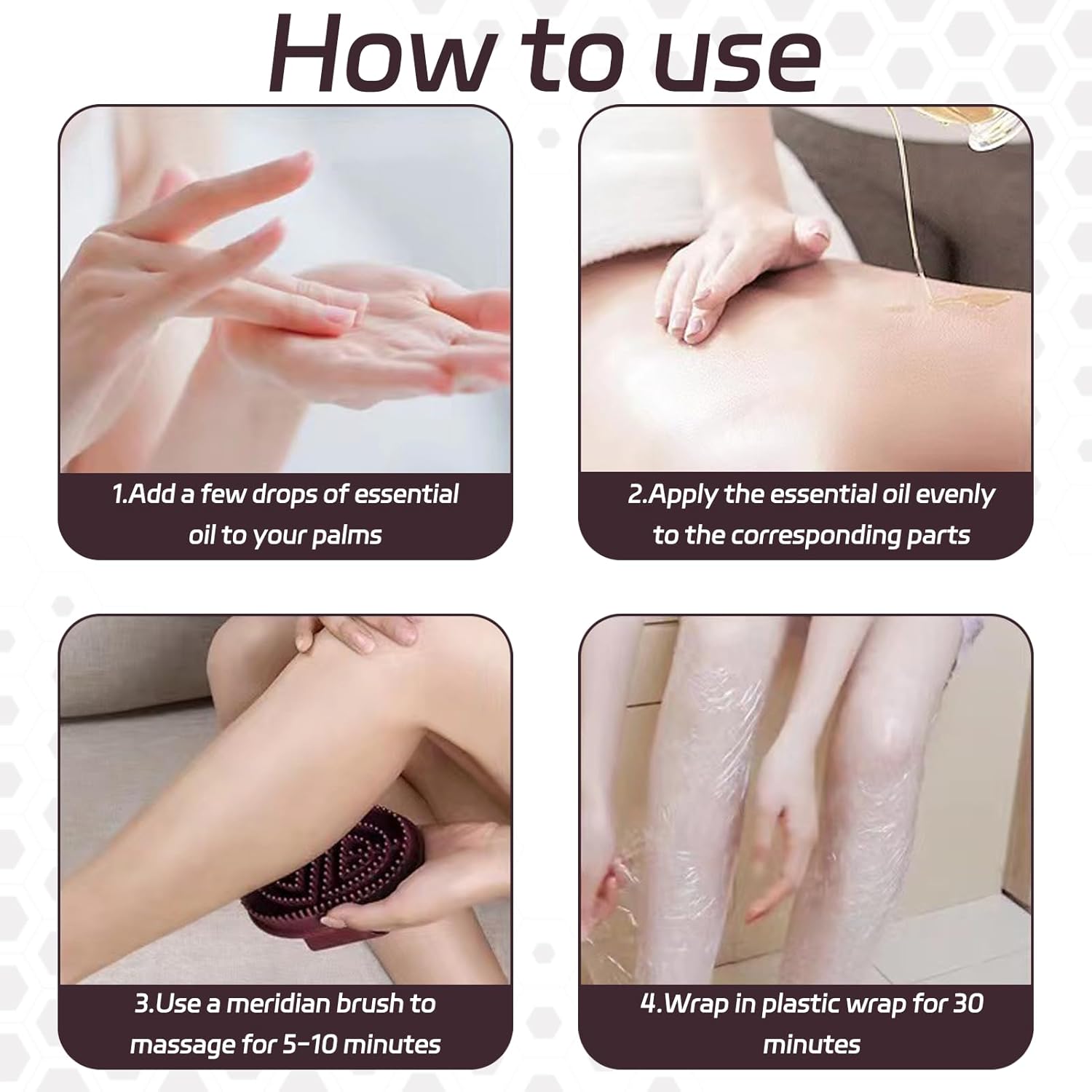 2 Pcs Meridian Massage Brush,Meridian Brush for Belly,(15 * 8cm) Acupressure Meridian,Scalp Massage,Full Body Relaxation Comb,with Meridian Map and Essential Oils (Brown) - Image 4