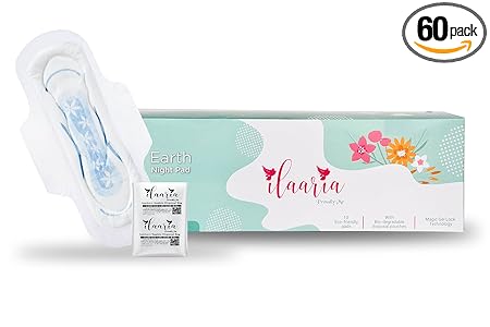 ilaaria Earth Night Sanitary Pads - Pack of 20 Large Straight Sanitary Napkins with Wings for Day or Night Usage, 20 Free Biodegradable Disposal Bags Inside