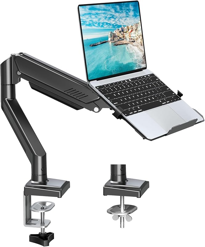 Laptop Stand for Desk, 2-in-1 Monitor Mount with Laptop Tray Holds 2.2-22lbs, Adjustable Laptops Arm Mount for Max 17" Notebook & 32" Monitor, Laptops Desk Arm with Clamp/Grommet