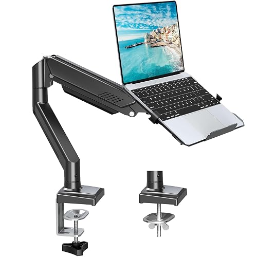 MOUNTUP Laptop Stand for Desk, 2-in-1 Monitor Mount with Laptop Tray Holds 2.2-22lbs, Adjustable Laptops Arm Mount for Max 17" Notebook & 32" Monitor, Laptops Desk Arm with Clamp/Grommet - Single