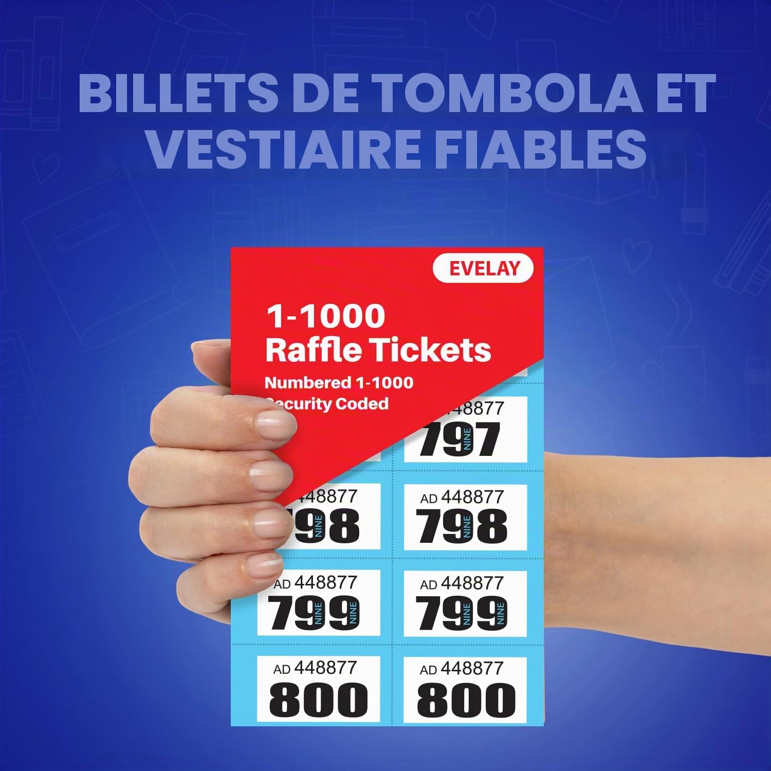 Ticket de tombola | 6 livres de 1 à 1000 | Facile à déchirer | Perforé – Couleurs mélangées – Tickets de tirage tombola numérotés pour vestiaire