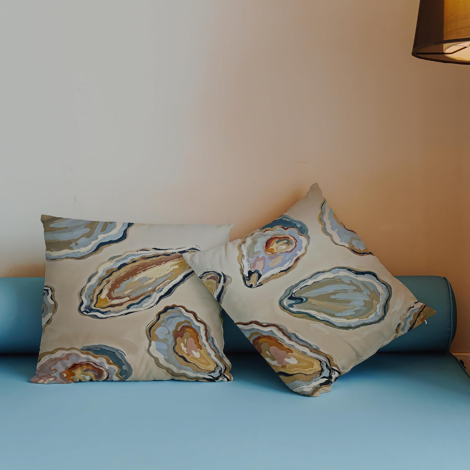 Abstract Oyster Coastal Beach Pillow Covers 18x18 Set of 2, Beachy Room Decor Aesthetic, Retro Coastal Ocean Oyster Shell Decorative Lumbar Pillow Covers for Home Bedroom Living Room - Image 3