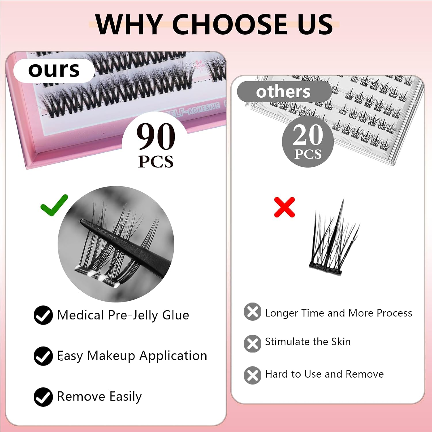 Glue-Free Wispy Lash Clusters Kit, 90 Pcs Individual Eyelash Clusters- DIY Lash Extension Kit with eyelashes Tweezers, Natural Fluffy Fake Lashes, Beginners Friendly (Nova(10-18mm/80PcS) C Curl))