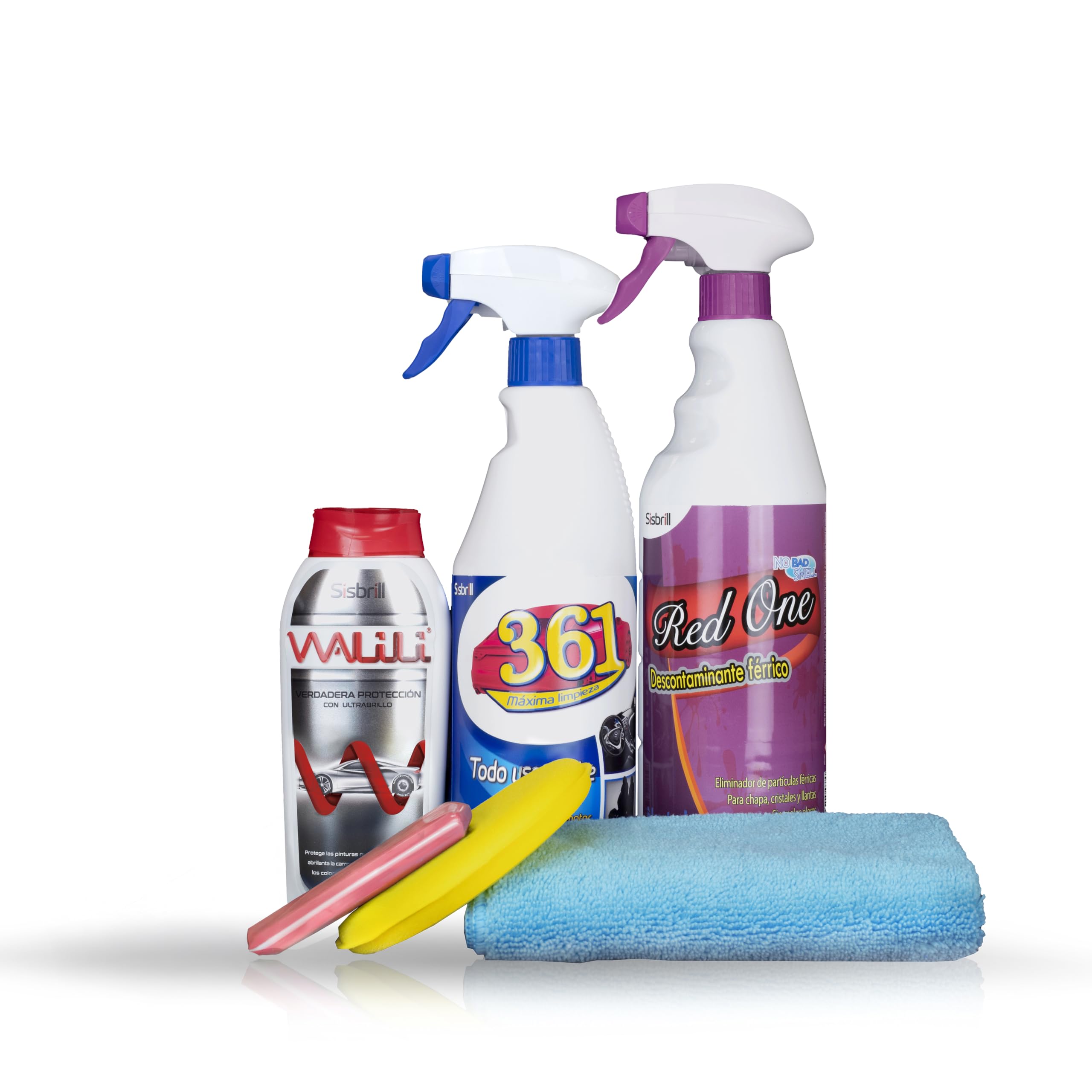 Sisbrill Kit Limpieza y Cuidado Pintura - Descontamina y Elimina Todo Tipo de Suciedad y Contaminación - Brillo más Potente | Kit para limpiar y cuidar la pintura del coche, preparando la superficie para su protección