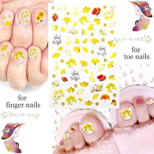 Miniatura 6 de BIHRTC 15 hojas de calcomanías para uñas, girasoles son flores, hojas de arce, calcomanías autoadhesivas para arte de uñas para mujeres y niñas,