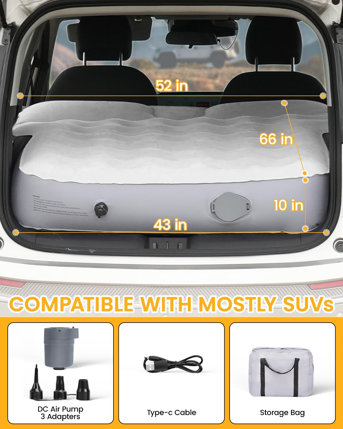 Materasso gonfiabile Auto Materassino gonfiabile SUV Materasso per Auto Bagagliaio PVC Floccante Portatile Universale con Cuscino & Pompa Incorporati per Viaggio Station Wagon Campeggio