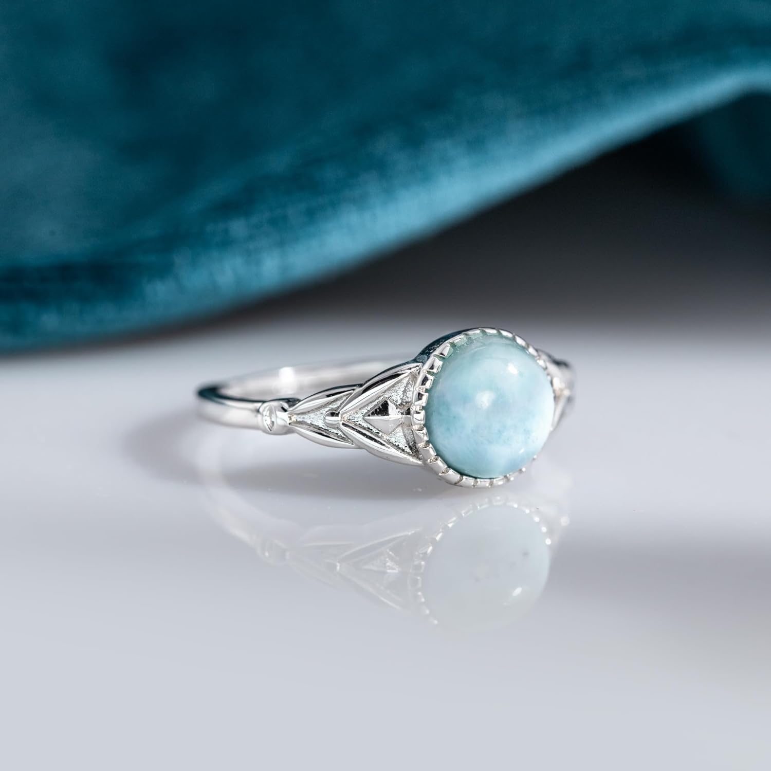 Larimar Ring 925 Sterling Silver Natural Gemstone Adjustable Ring Oval Stone Boho Jewelry for Women Lover Engagement Promises Gift - Image 5