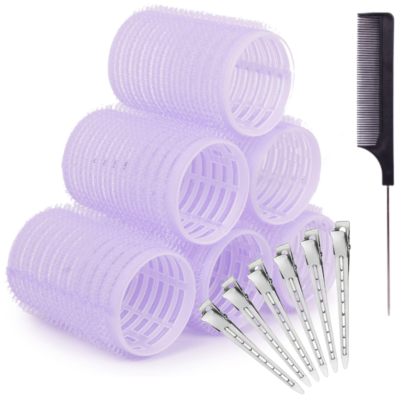 (JIBA BEAUTY)-Self-Grip Heatless Hair Curlers FOR MEDIUM CURLS, 6pc medium size roller with 6pc Metal Clips and Tail Comb, hair curling rollers, Volumizing Styling rollers for Bouncy Bangs, Curls and Waves-image-39