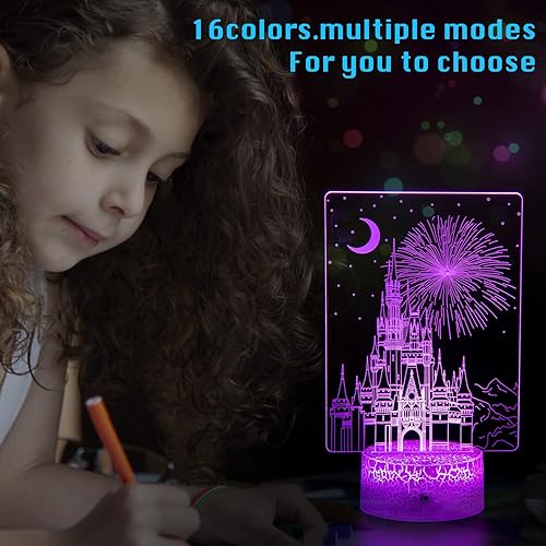 Miniatura 5 de Lámpara creativa de ilusión 3D, luz nocturna de castillo con control remoto y táctil inteligente, 7 colores + 16 colores cambiantes regulables