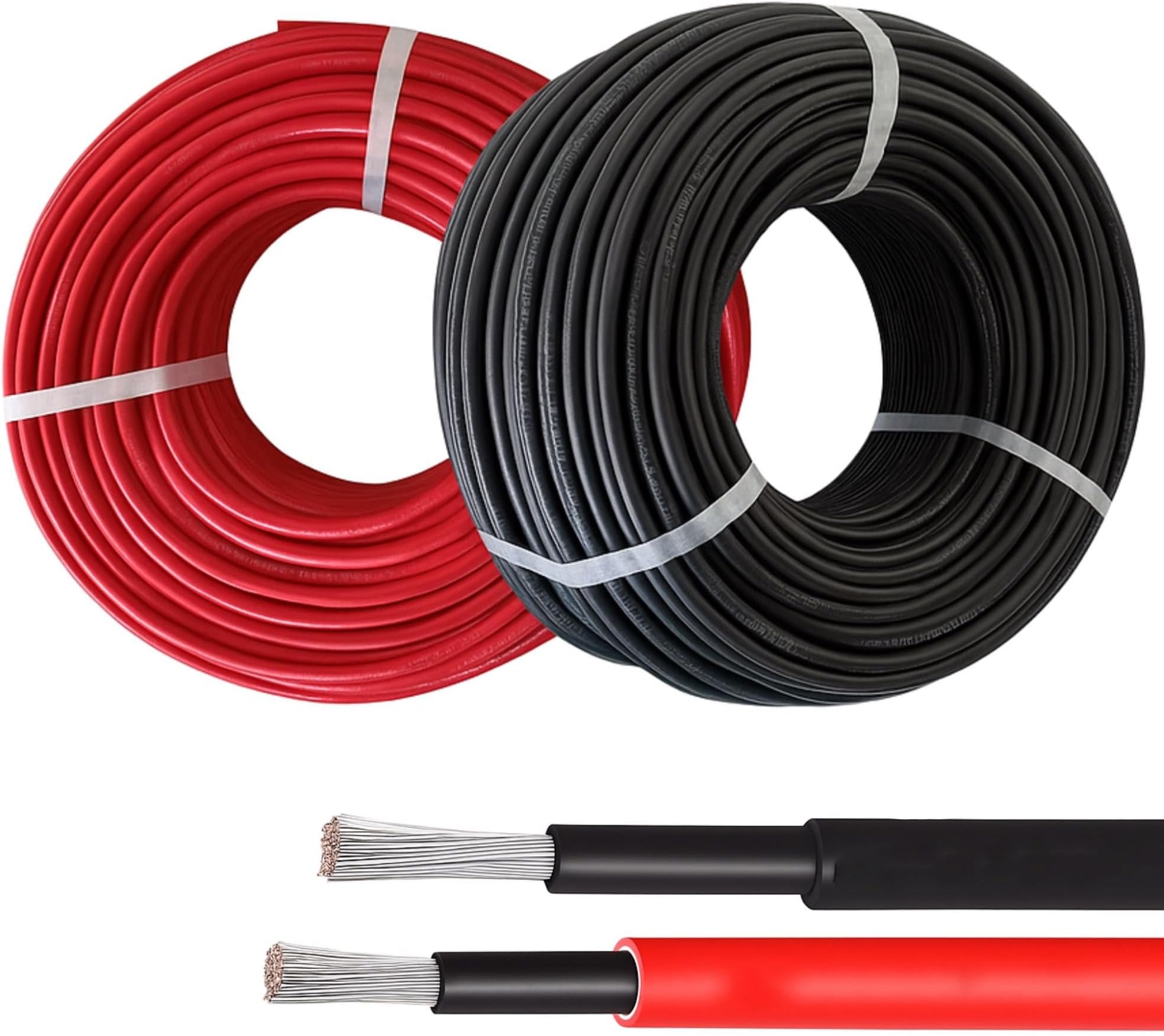 6mm² Solar Panel PV Cable Black & Red – Double Insulated DC Photovoltaic Wire by BMF DIRECT (Red, 25 Metres)