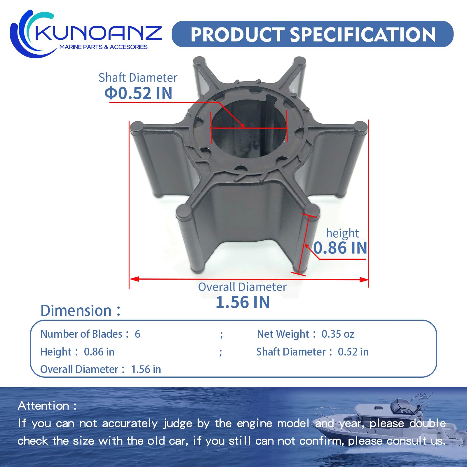 Water Pump Impeller - Yamaha Mercury Mariner 9.9-15 HP -5