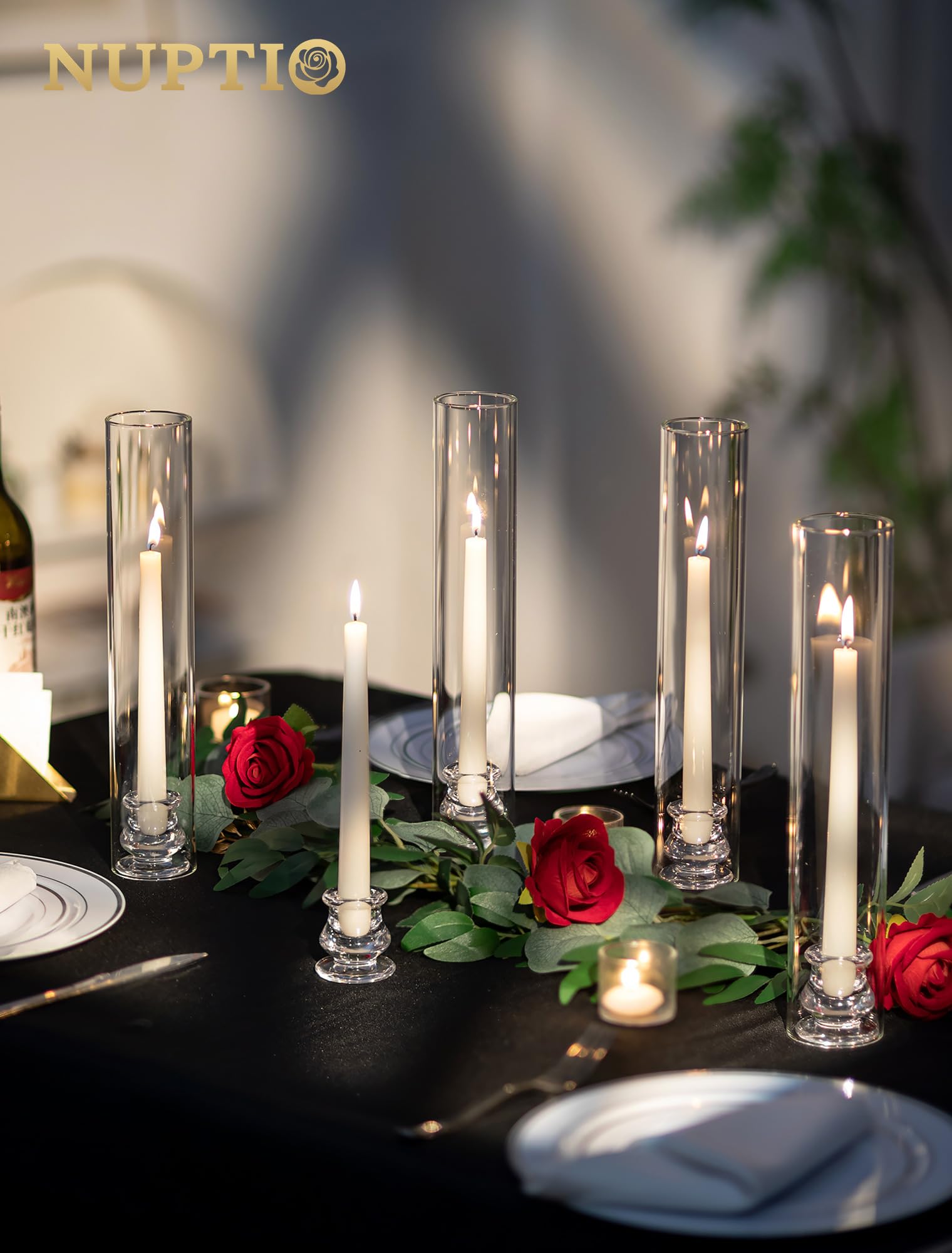 NUPTIO Hurricane - Portacandele in vetro per matrimonio, altezza 32 cm, set