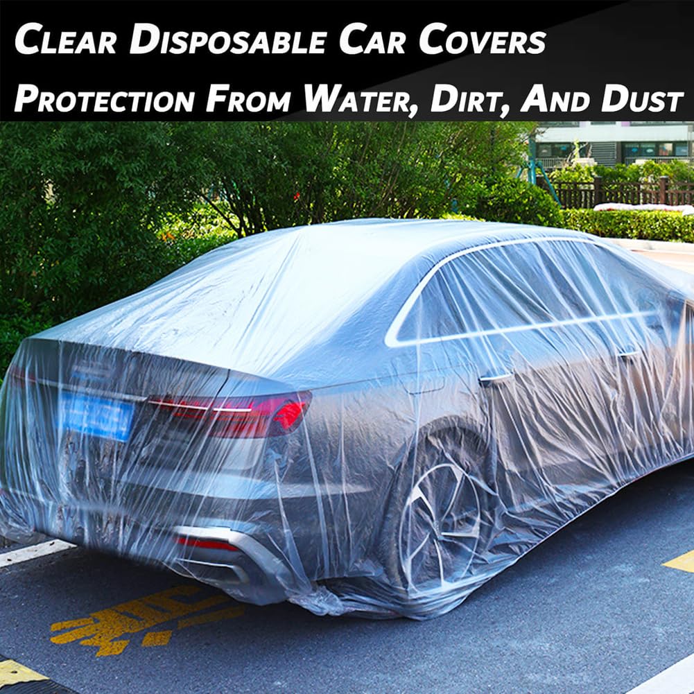 Ammtio 2 PCS Universal Disposable Car Cover Waterproof Clear Plastic Full Car Cover Protection Rain Dust Garage Cover — view 2