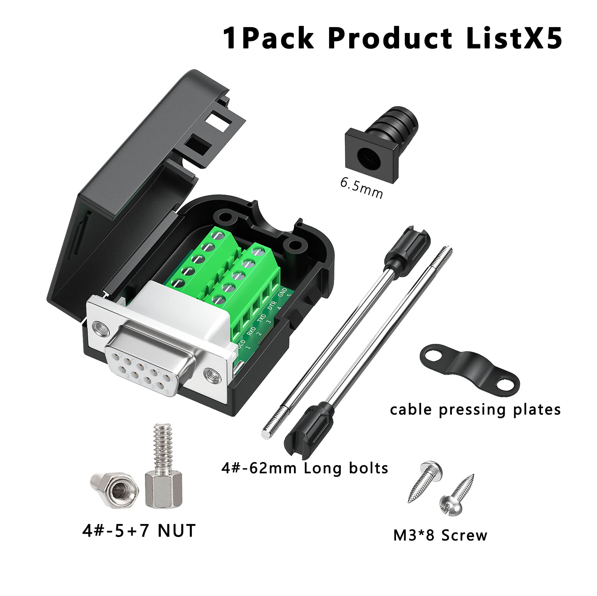 DB9 Conector rs232 485 422 adaptador serie (5 unidades macho)