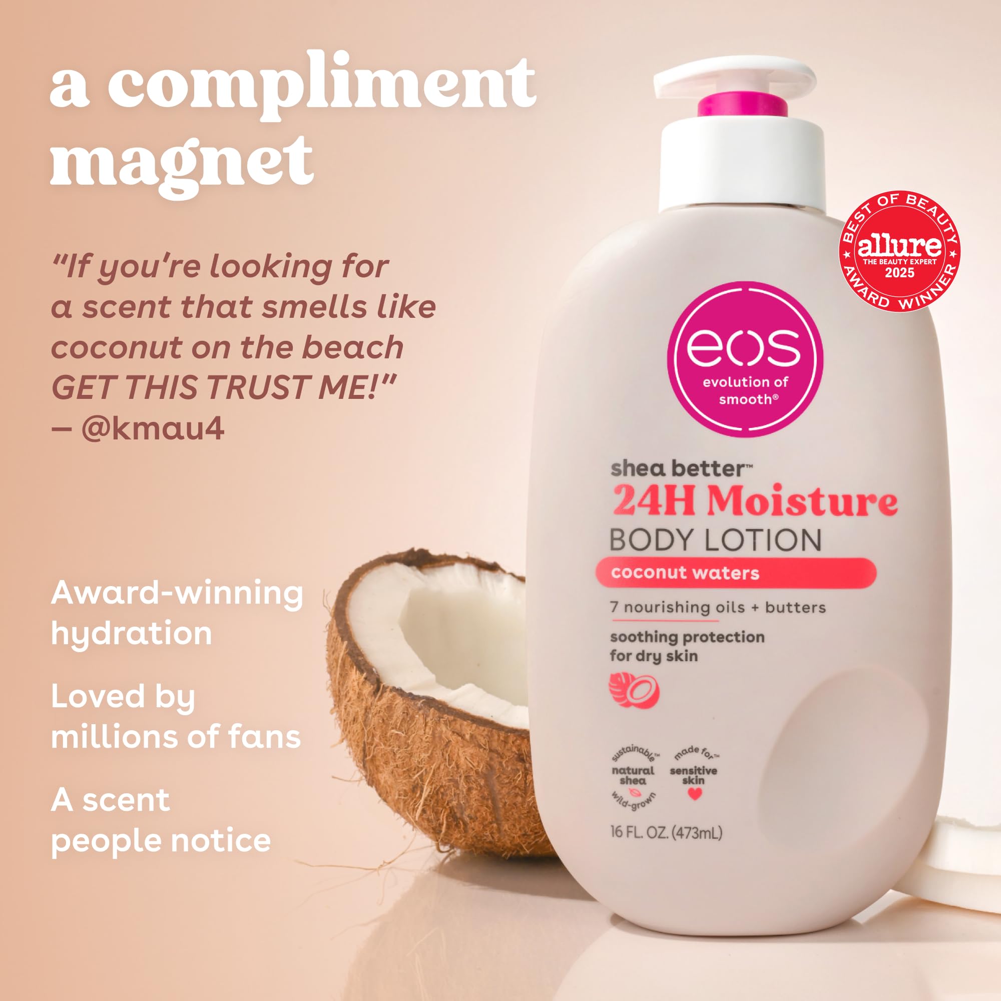 eos Shea Better Body Lotion Pomegranate Raspberry, 24-Hour Moisture Skin Care, Lightweight & Non-Greasy, Natural Shea, Vegan, 16 fl oz: Coconut Waters 16 Fl Oz (Pack of 1)