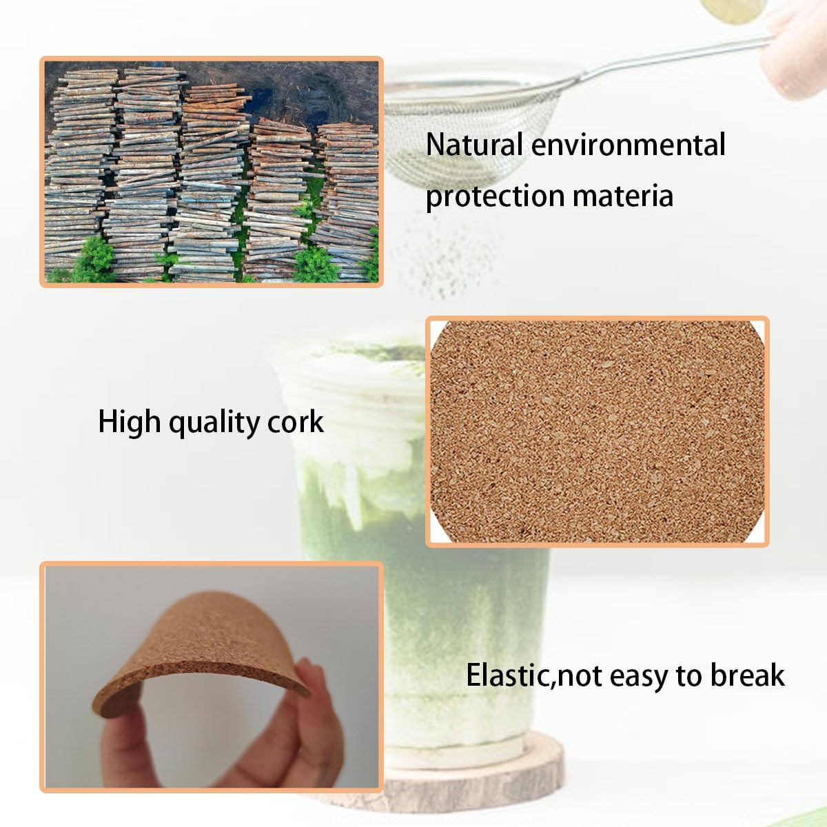 10 Pack 4 Inch Round Cork Coaster, Reusable Coffee Coaster
