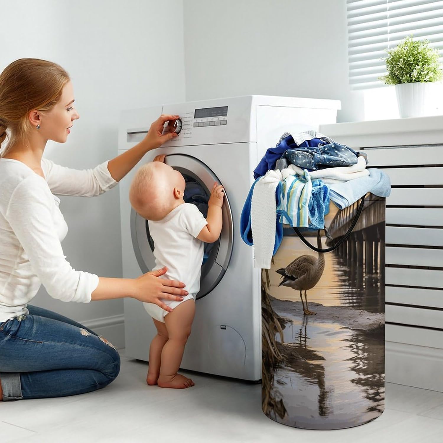 Large Laundry Hamper with Handles Wild Goose by The Bridge Laundry Basket Freestanding Waterproof Clothes Hamper for Living Room Bedroom Bathroom College Dorm