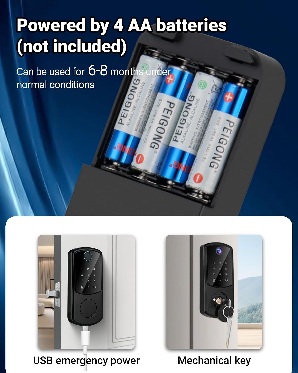 Smart Door Lock, Fingerprint Password IC Card Key Tuya APP, Security Smart Deadbolt with Touchscreen Keypad, Keyless Entry Deadbolt for Home Office Apartment(Touchscreen)