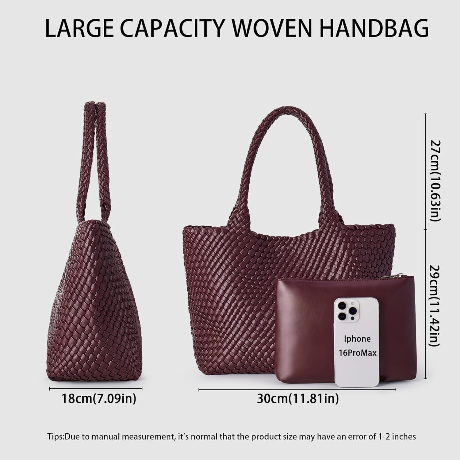 Woven Shoulder Bag for Women, Fashion Top Handle Soft Vegan Leather Shopper - Image 4