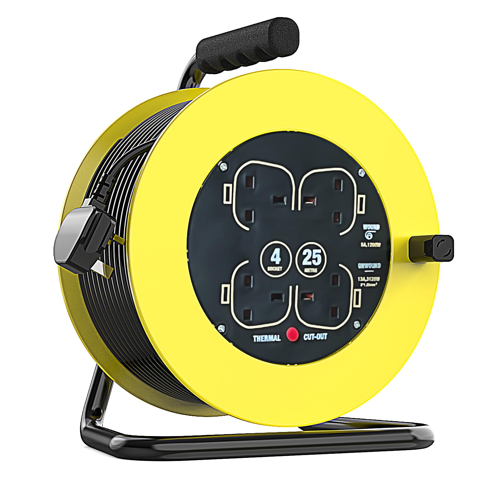 13A Electrical Extension Reel,4 Socket Cable Reel, 25M Heavy Duty Outdoor Extension Lead,Suitable for Indoor and Outdoor