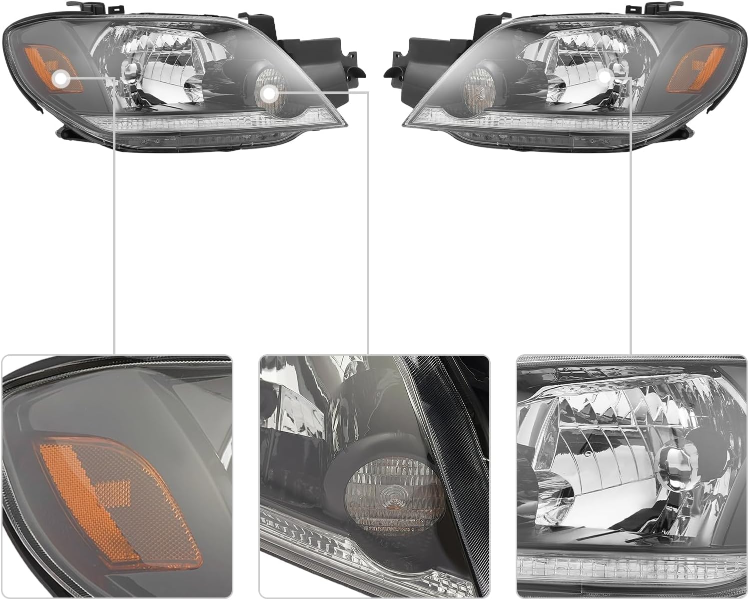 Halogen Front Headlight Assembly, For 2003-2006 Mitsubishi Outlander LS/XLS Headlamp MN133515, MN133516 (Driver+Passenger Side)