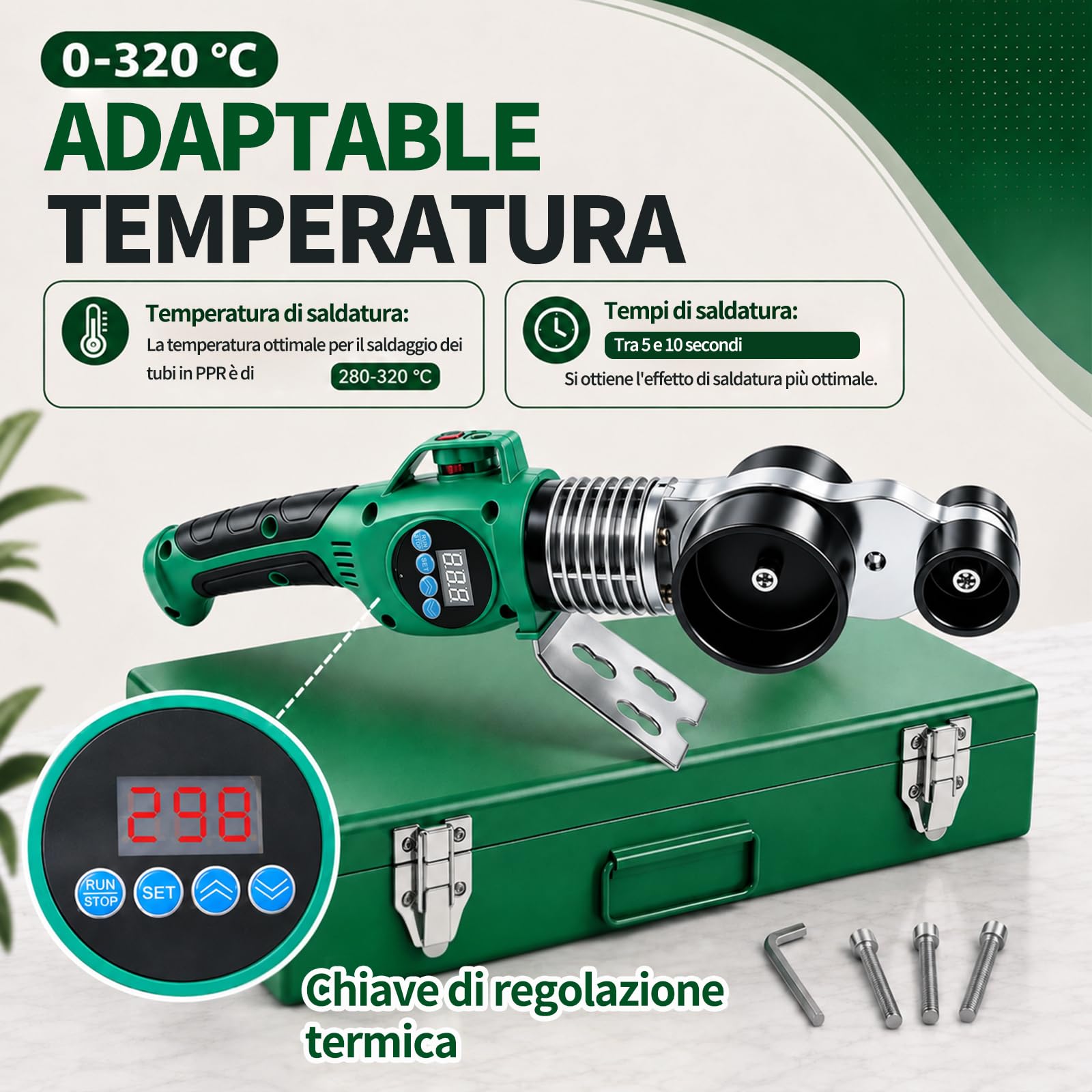 Saldatrice a manicotto, 1000 W, con display digitale, saldatrice professionale per manicotti (20-25-32-40-50-63 mm), saldatrice per tubi in plastica PB PE PERT PPR