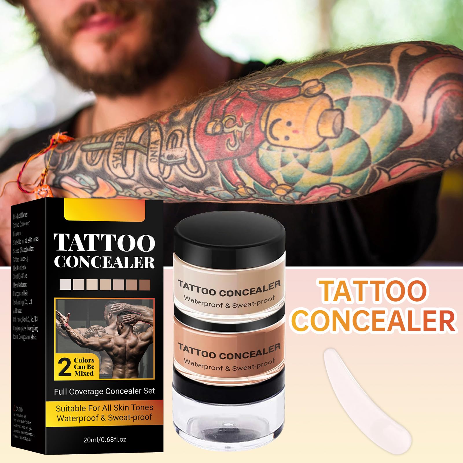 Tattoo Cover Up Makeup Tattoo Concealer, Waterproof Full Coverage Body Makeup for Scars Blemishes & Tattoos - Image 2