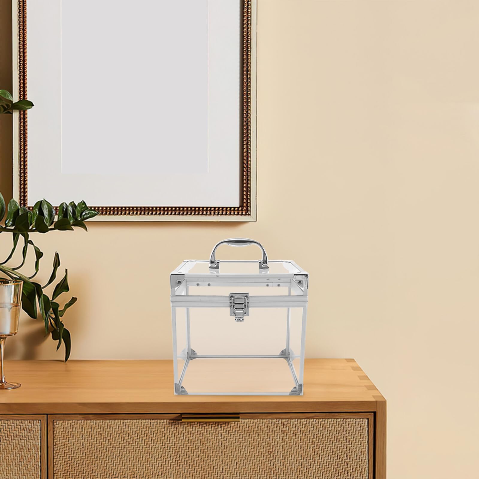 Porta Album in Acrilico Trasparente con Manico, Contenitore Grande Capacità per Custodia Vinile, Organizer Elegante per Studio e Casa