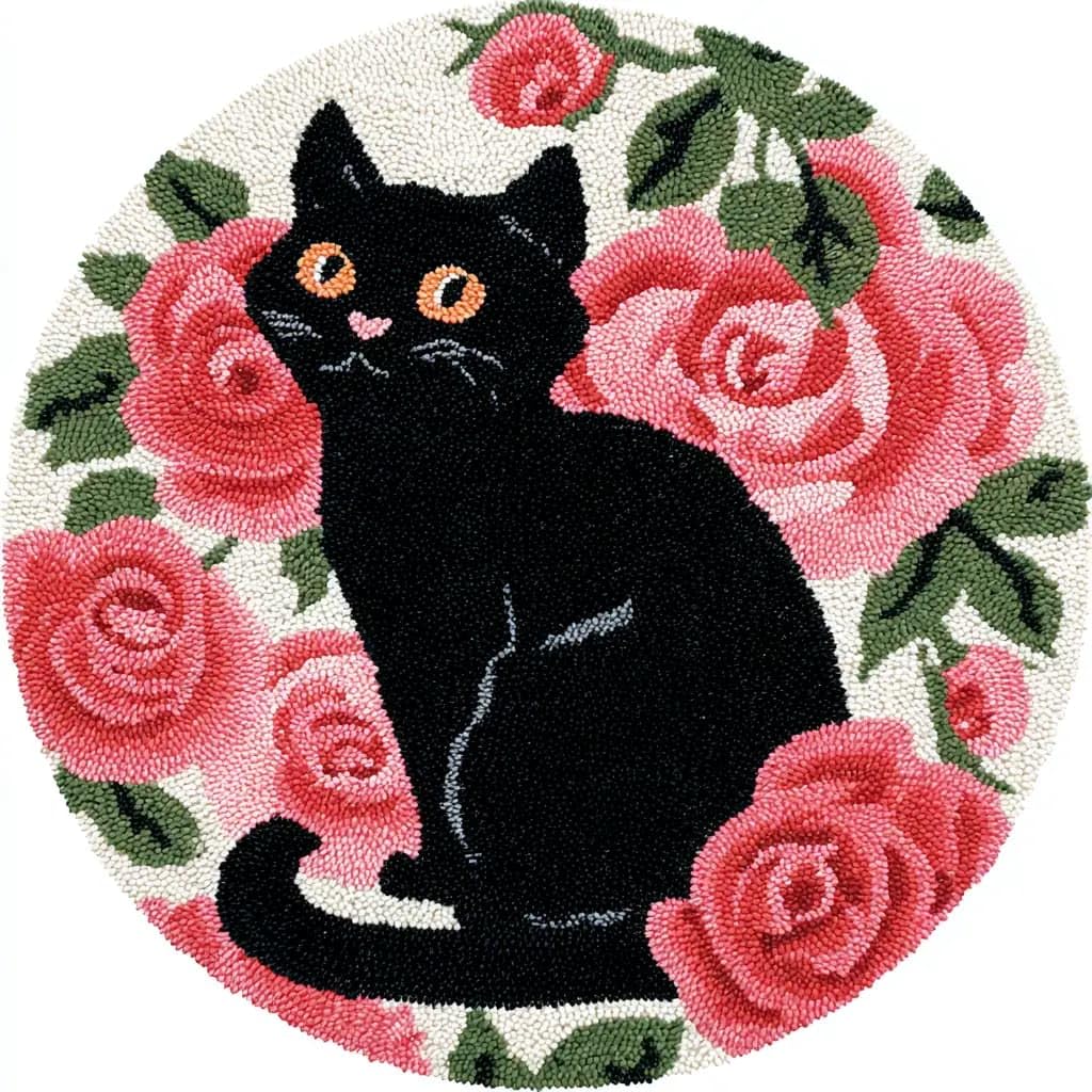 WallustrioaW Round Latch Hook Rug Kits Cat for Adults and Starter 50 * 50Cm