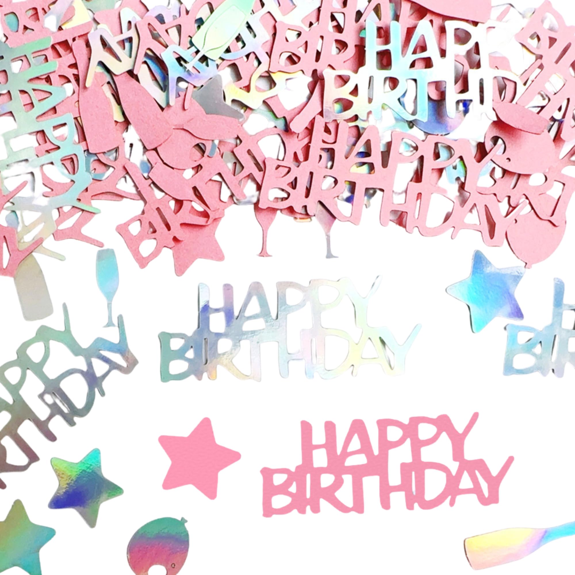 100 Stück Geburtstag Konfetti Happy Birthday Tischdeko Sterne Konfetti für Geburtstag Party Tischdekoration Silber Rosa