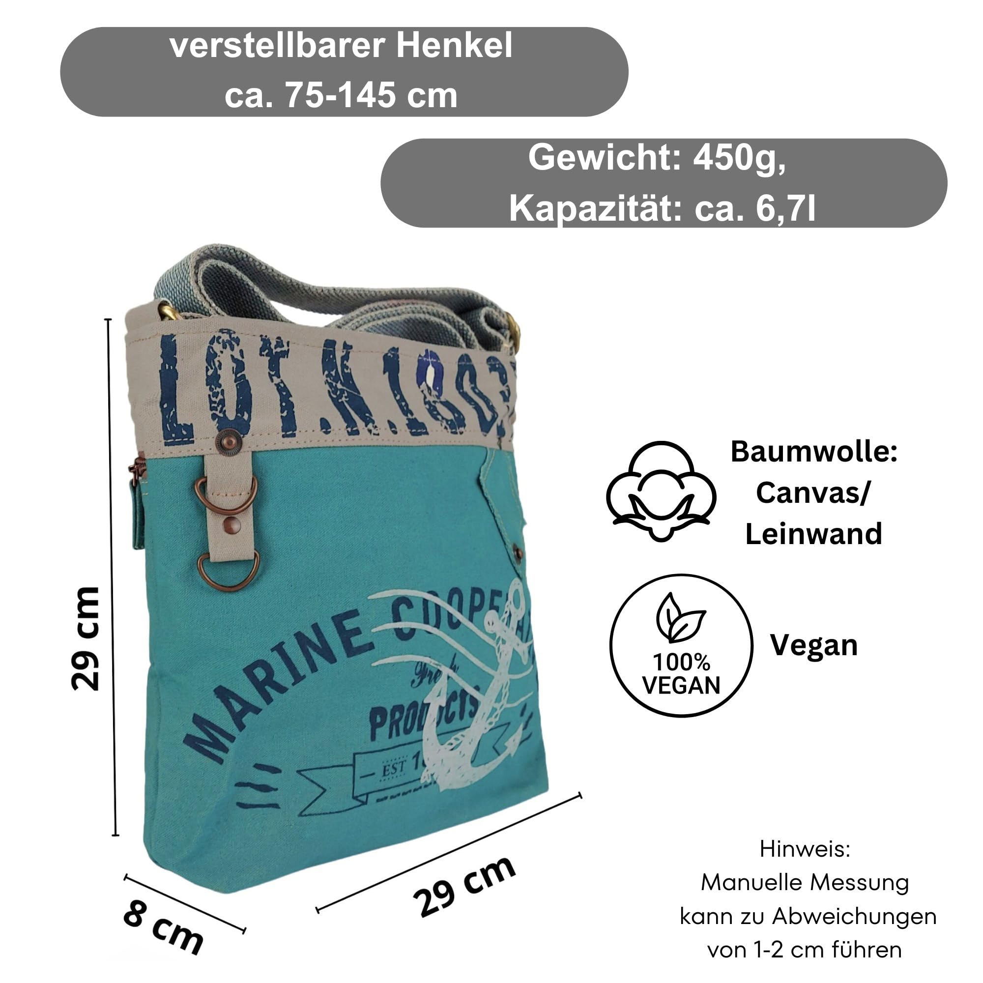 Sunsa Maritim Anker Design Crossbody Bag. Vegane Damen Umhängetasche. Blau