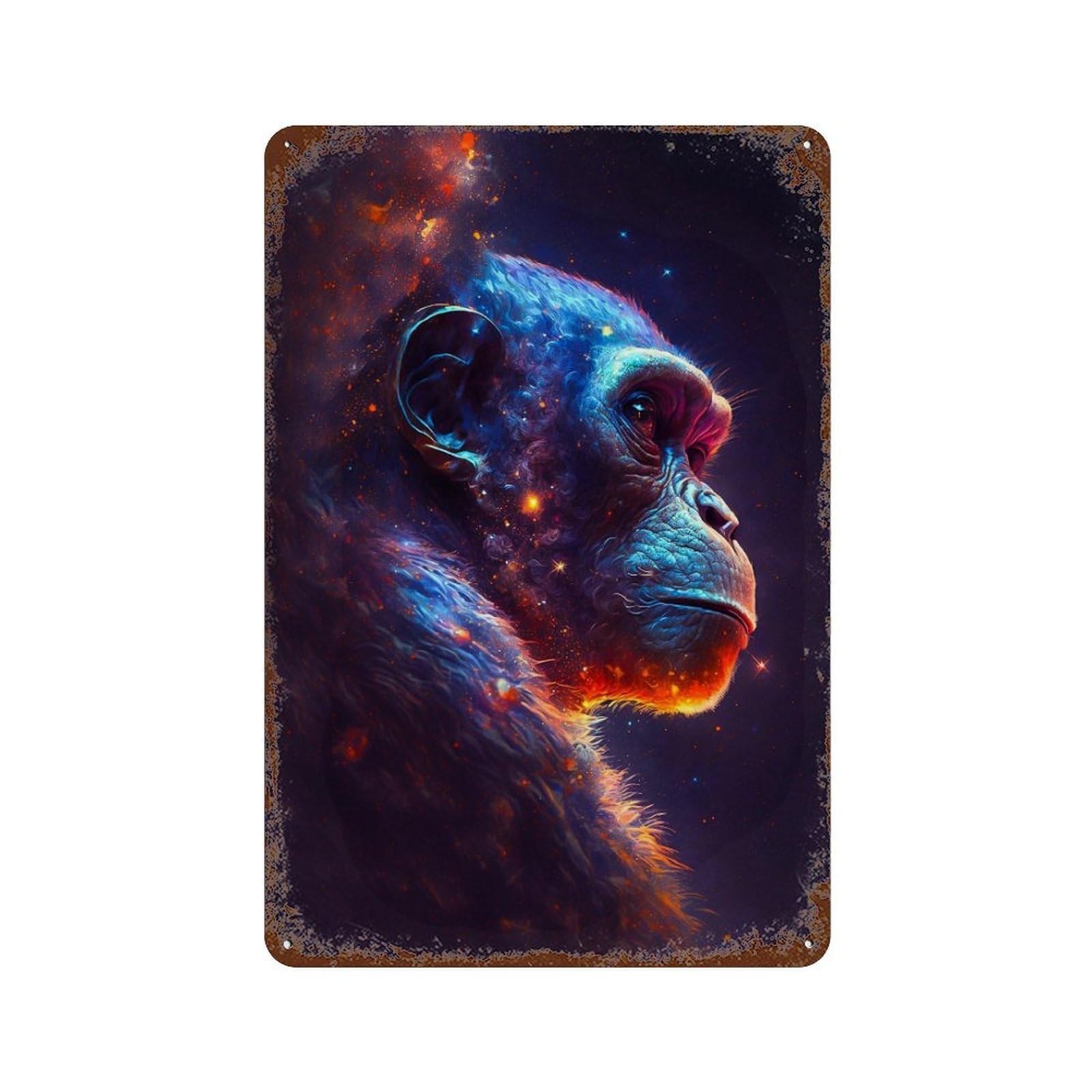 Garage Style Galactic Chimpanzee Portrait Distressed Metal Wall Sign 11.8"x7.9", Rustic Home Decor for Bar And Workshop
