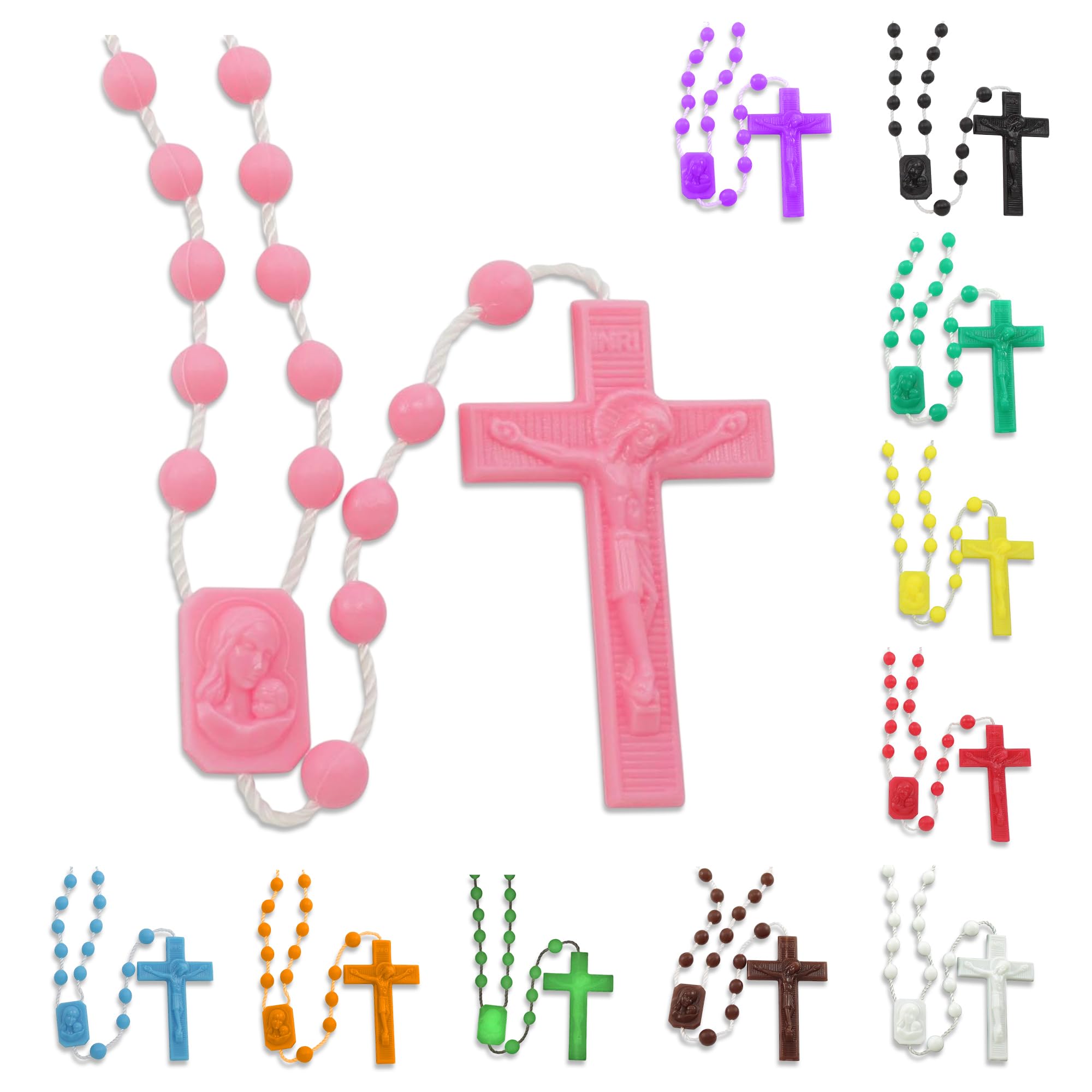 RosaryMart Catholic Rosary Beads for Prayer – Pink Plastic Rosarios Catolicos Necklace with Crucifix for Women, Men, Religious Gifts for Baptism, Church Favors – Pack of 25
