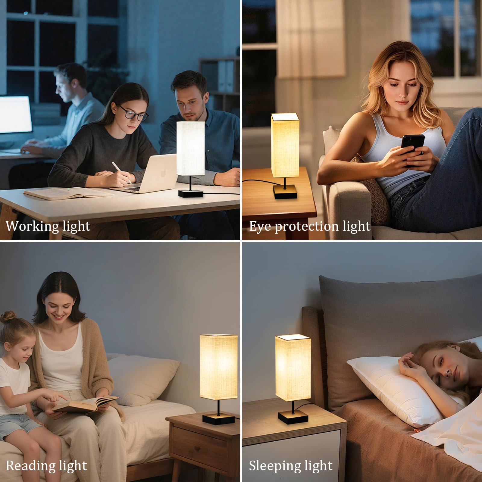 Lámparas de Mesita de Noche Control Táctil, Bedside Lamp con 3 Temperaturas de Color y Regulable, 2 Puertos USB de Carga, 2 x 6W E27 Bombillas, ideal para Dormitorio, Sala de Estar y Oficina