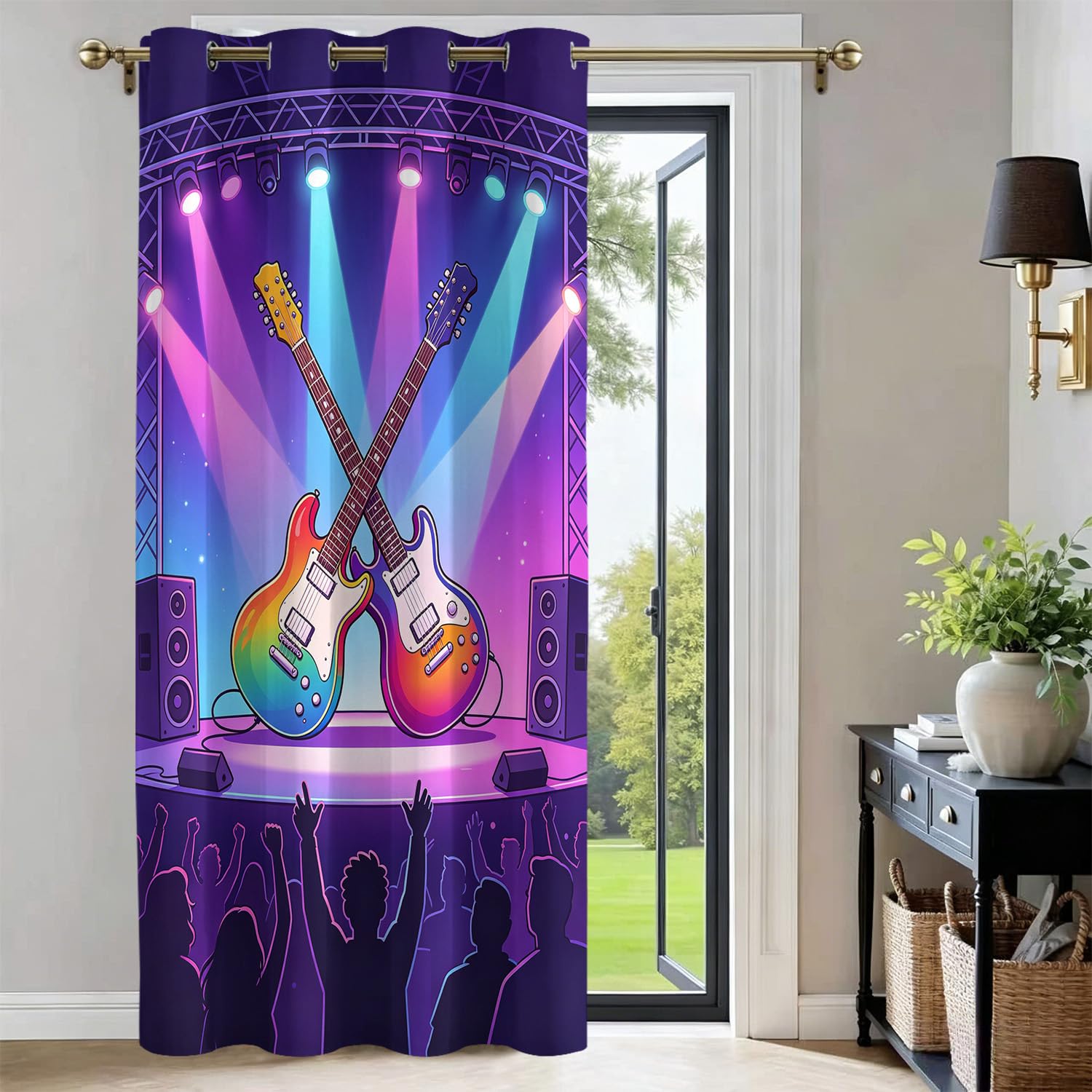 Rideau de porte isolant thermique haute densité motif 3D guitare rock