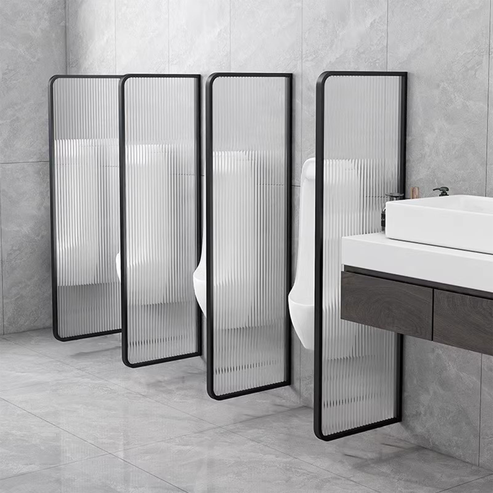 Partición de urinario de vidrio templado translúcido para baños masculinos públicos