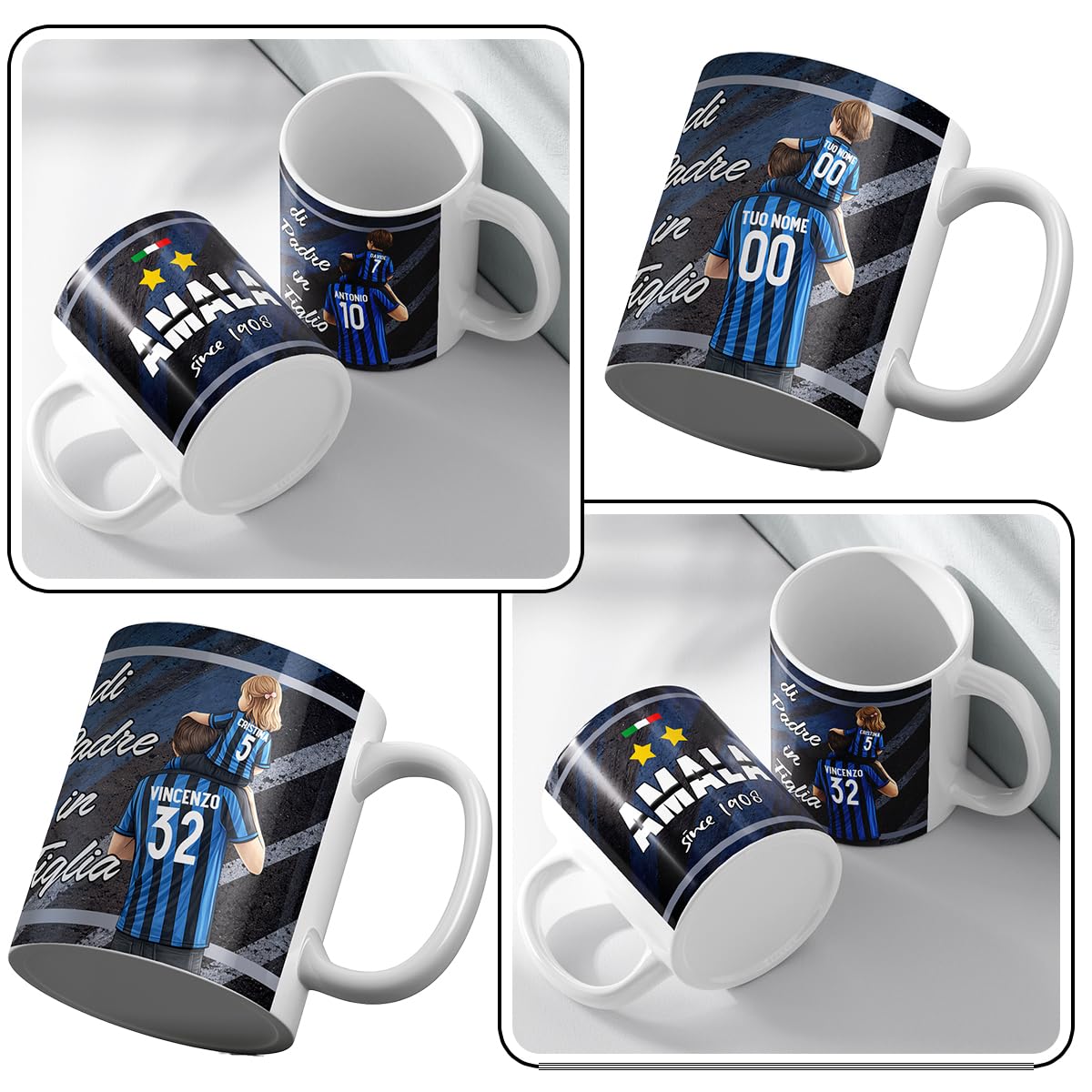 Personalizzata Tazza Inter Ceramica Regalo Tifoso Interista Padre Figlio Figlia Festa del Papà Compleanno Natale