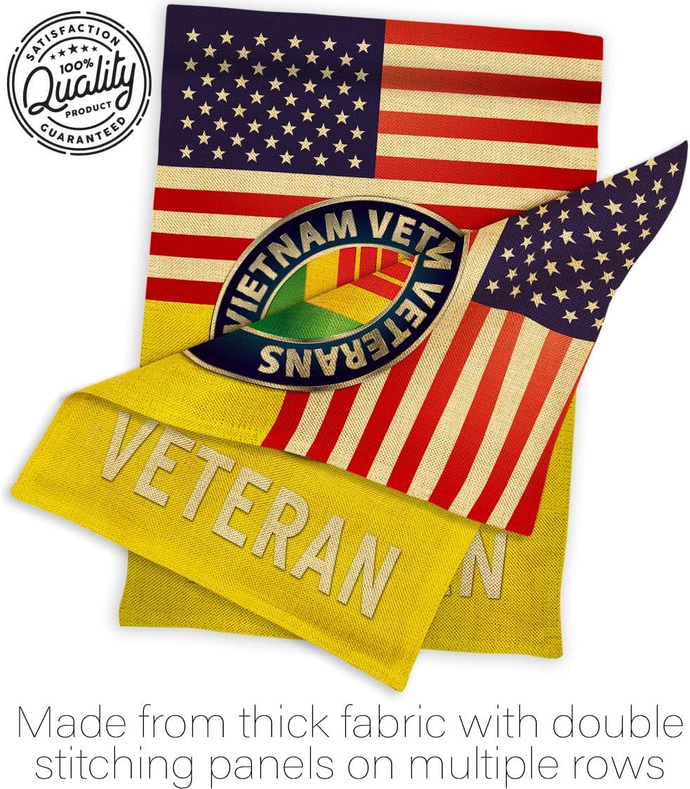 US Vietnam War Burlap Garden Flag - Set with Stand Armed Forces Military Service All Branches Support Honor United State American Veteran Official - House Yard Rememberance Veterans Day Gifts