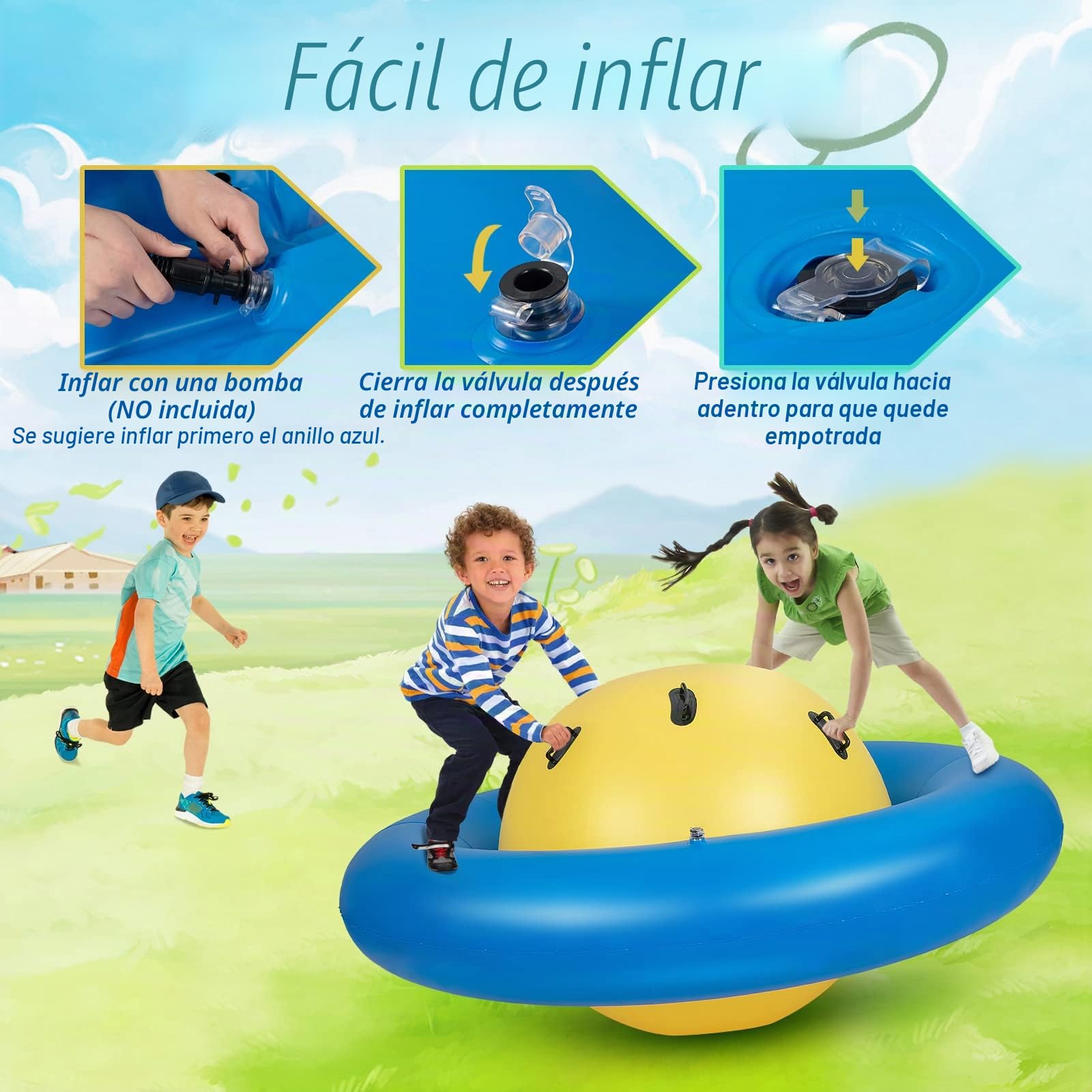 GOPLUS - Bala inflable inflable para niños (giratoria, para jardín, hasta 3 niños, capacidad 113 kg, juego al aire libre, divertido, para niños de 5 años+ bomba no incluida (azul)