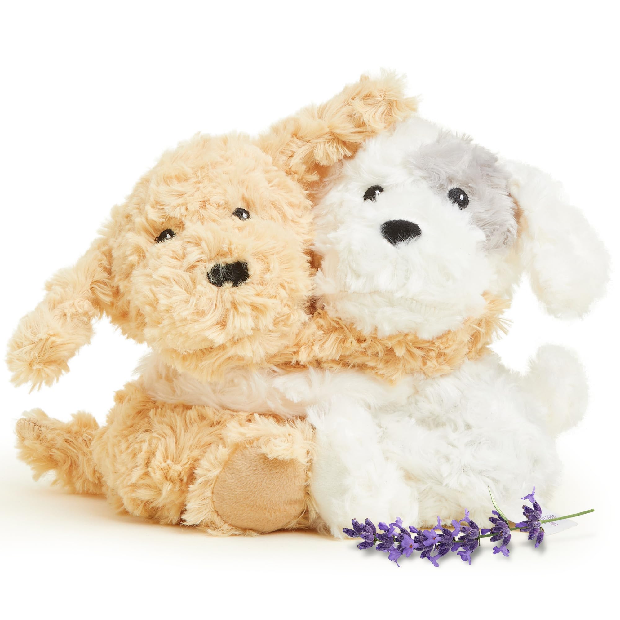 warmies Hugs Duo Microwavable Weighted Stuffed Animals Puppy - Heated Stuffed Animal Plushie for Warmth Comfort - Cute
