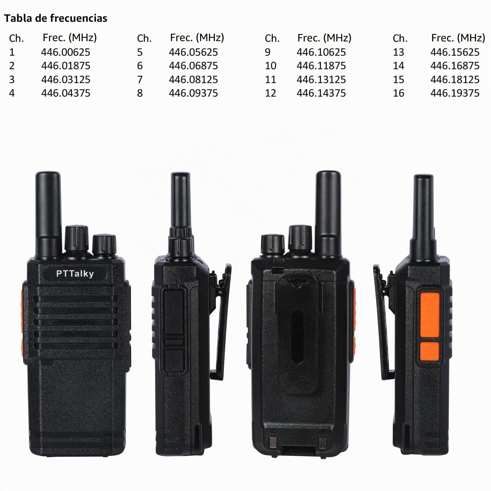 PTTalky PR2 Walkie Talkie PMR446 sin Licencia con Cargador de 4 Vías | 4Piezas 16 Channels de Larga Distancia Walkie Talkie set ,con VOX ,para Adultos Senderismo Industria, Lagerhaus