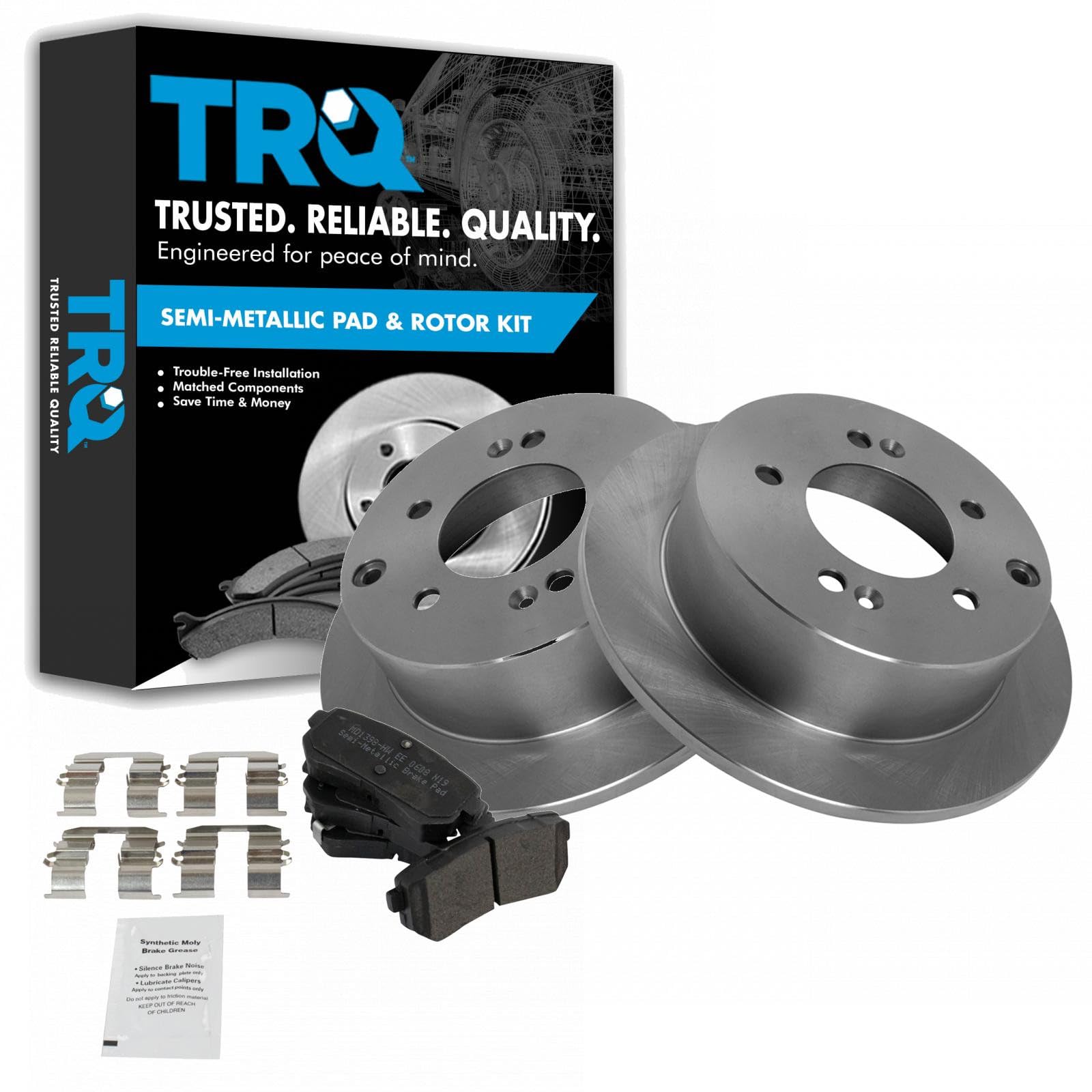 TRQ Rear Brake Pad and Rotor Set Semi Metallic Solid Rotors