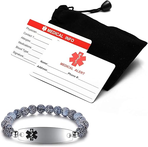 Miniatura 7 de JF.JEWELRY Pulsera de alerta médica personalizada para mujeres y hombres  Pulsera de eslabones con cuentas de identificación personalizada (5.5-8.5